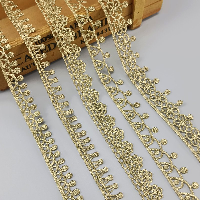 New high quality customized 1.5cm embroidery guipture lace veil necklace decorative belt fancy gold lace trim for garment BJDB80