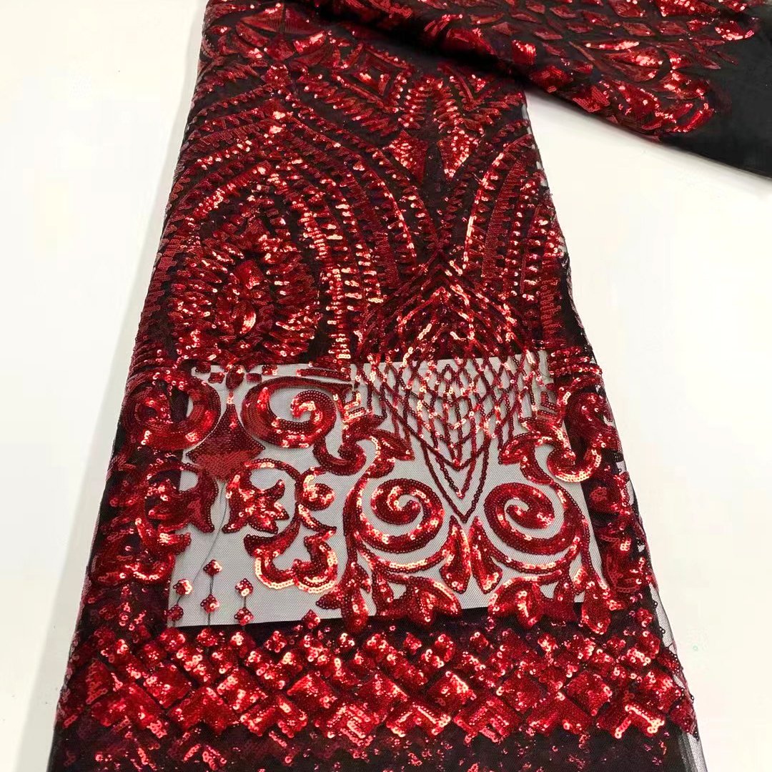 Wholesale African Fabric Lace Clothes Textile Polyester Jacquard Organza Embroidery Sequins Lace Fabrics For Wedding Party Dress