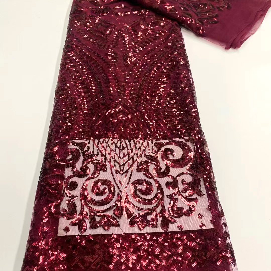 Wholesale African Fabric Lace Clothes Textile Polyester Jacquard Organza Embroidery Sequins Lace Fabrics For Wedding Party Dress