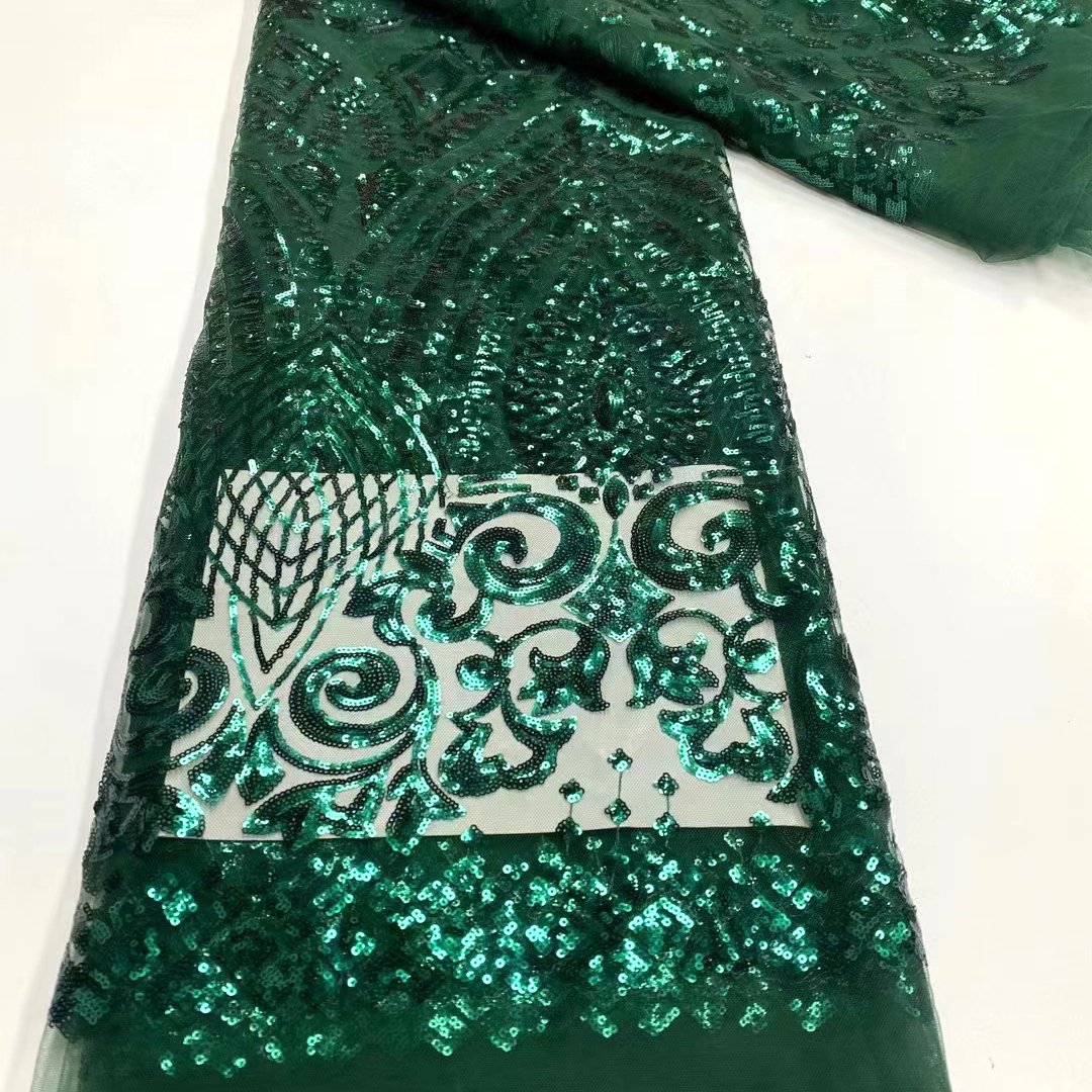 Wholesale African Fabric Lace Clothes Textile Polyester Jacquard Organza Embroidery Sequins Lace Fabrics For Wedding Party Dress