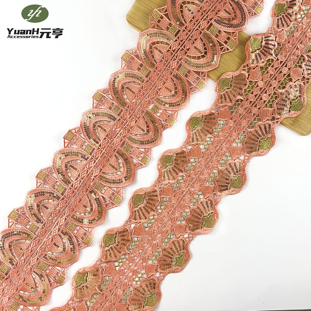 Wholesale embroidery polyester sequins guipure lace trim water soluble lace for dress decor