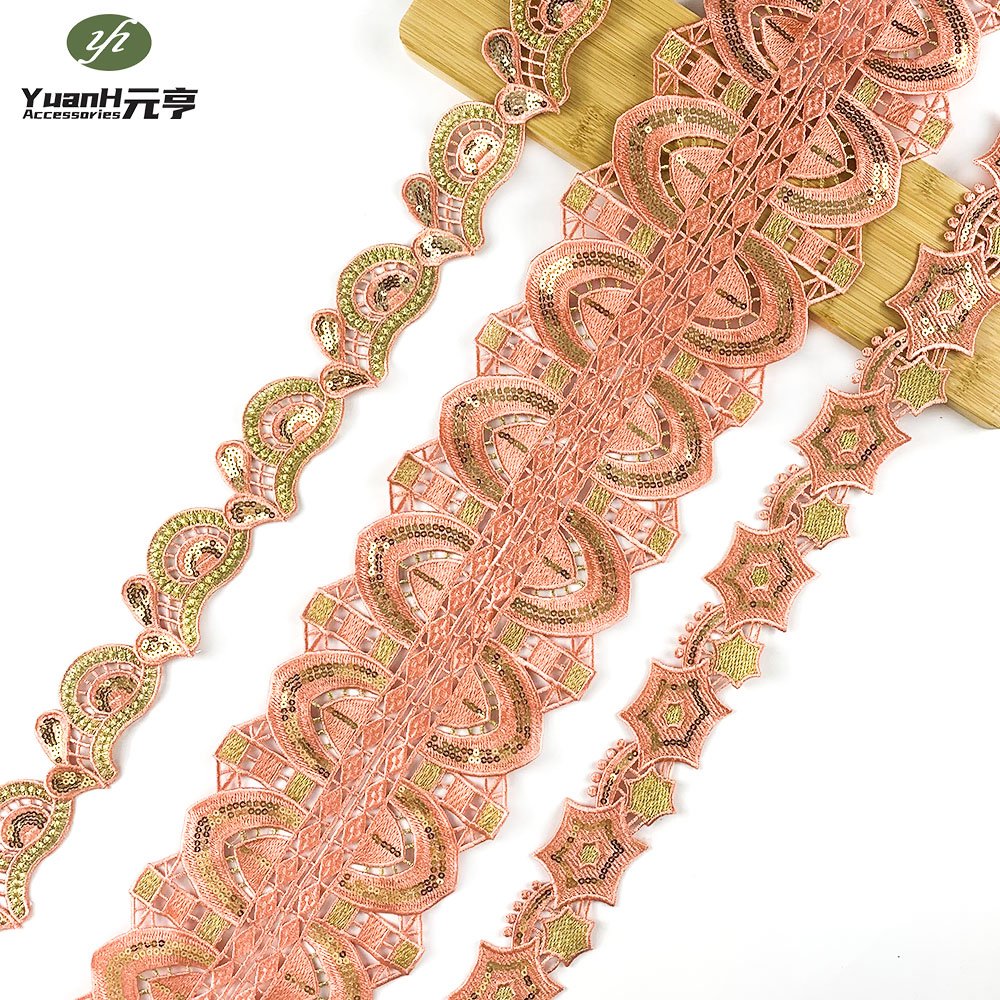 Wholesale embroidery polyester sequins guipure lace trim water soluble lace for dress decor
