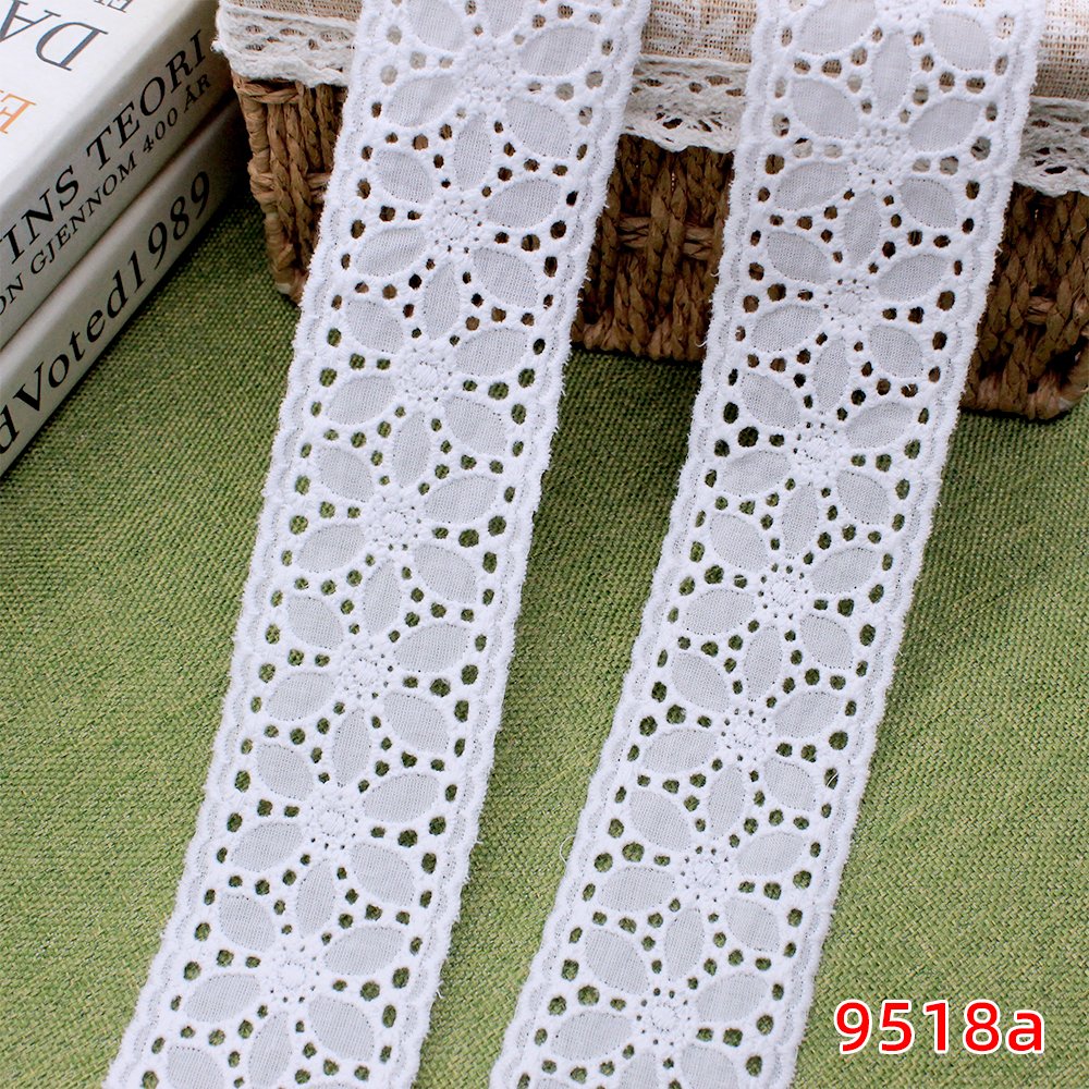 Hight quality white trim lace 100%cotton embroidery lace trim for ladies dress