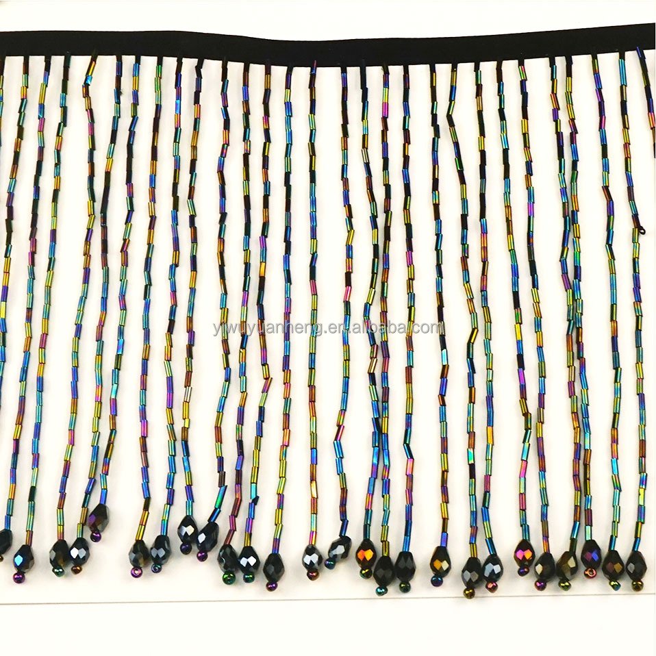 Handmade 16cm heavy sag beading waterdrop tube crystal tassel webbing lace ribbon bead pipe fringe trim