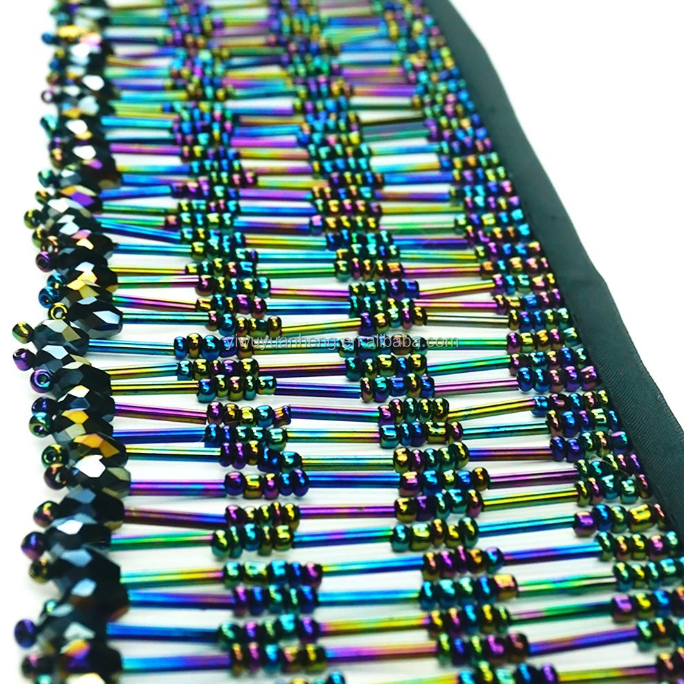 Handmade 16cm heavy sag beading waterdrop tube crystal tassel webbing lace ribbon bead pipe fringe trim