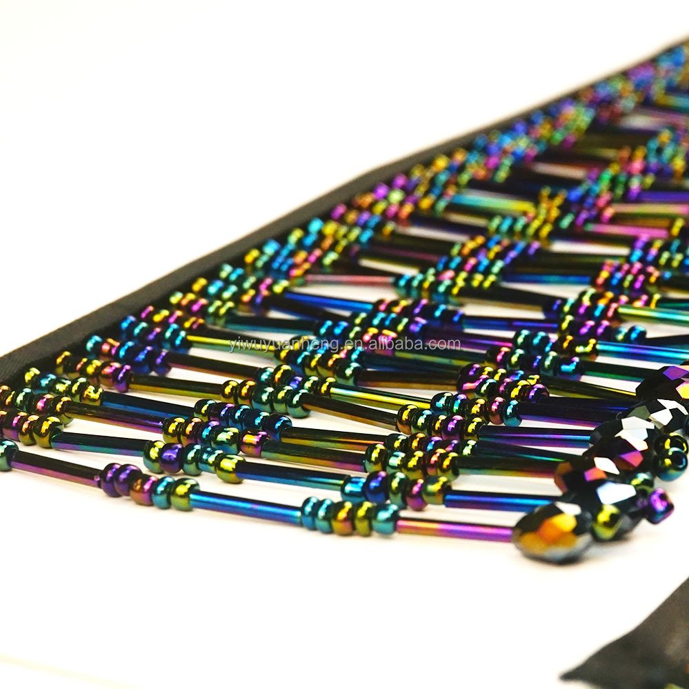 Handmade 16cm heavy sag beading waterdrop tube crystal tassel webbing lace ribbon bead pipe fringe trim