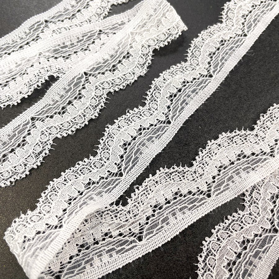 Lovely Small Width 2cm White Nylon and Spandex Stretc Lace Trim Manufacturer for Girl Wedding Dress