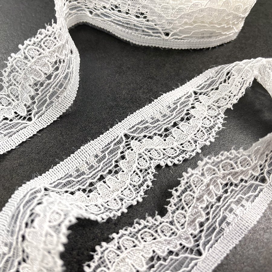 Lovely Small Width 2cm White Nylon and Spandex Stretc Lace Trim Manufacturer for Girl Wedding Dress