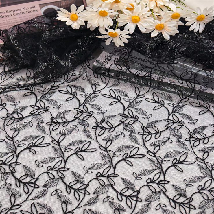 New design is mesh sheer fabric with floral embroidery lace decorate women's dresses wedding dressesand evening dresses