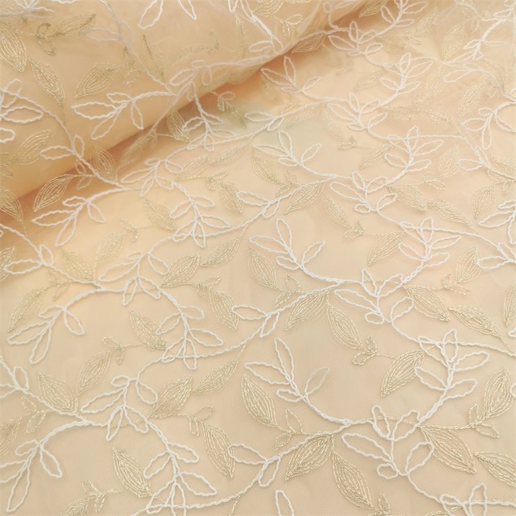 New design is mesh sheer fabric with floral embroidery lace decorate women's dresses wedding dressesand evening dresses