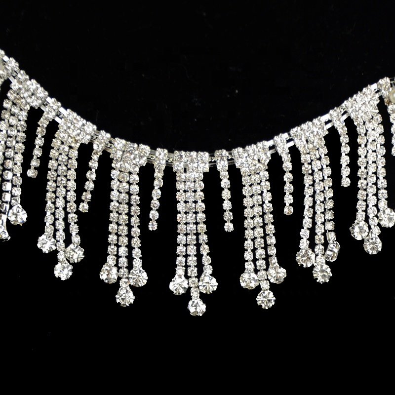 Cadena strass para vestidos Wholesale OEM crystal cup rhinestone chain fringe trim for decoration