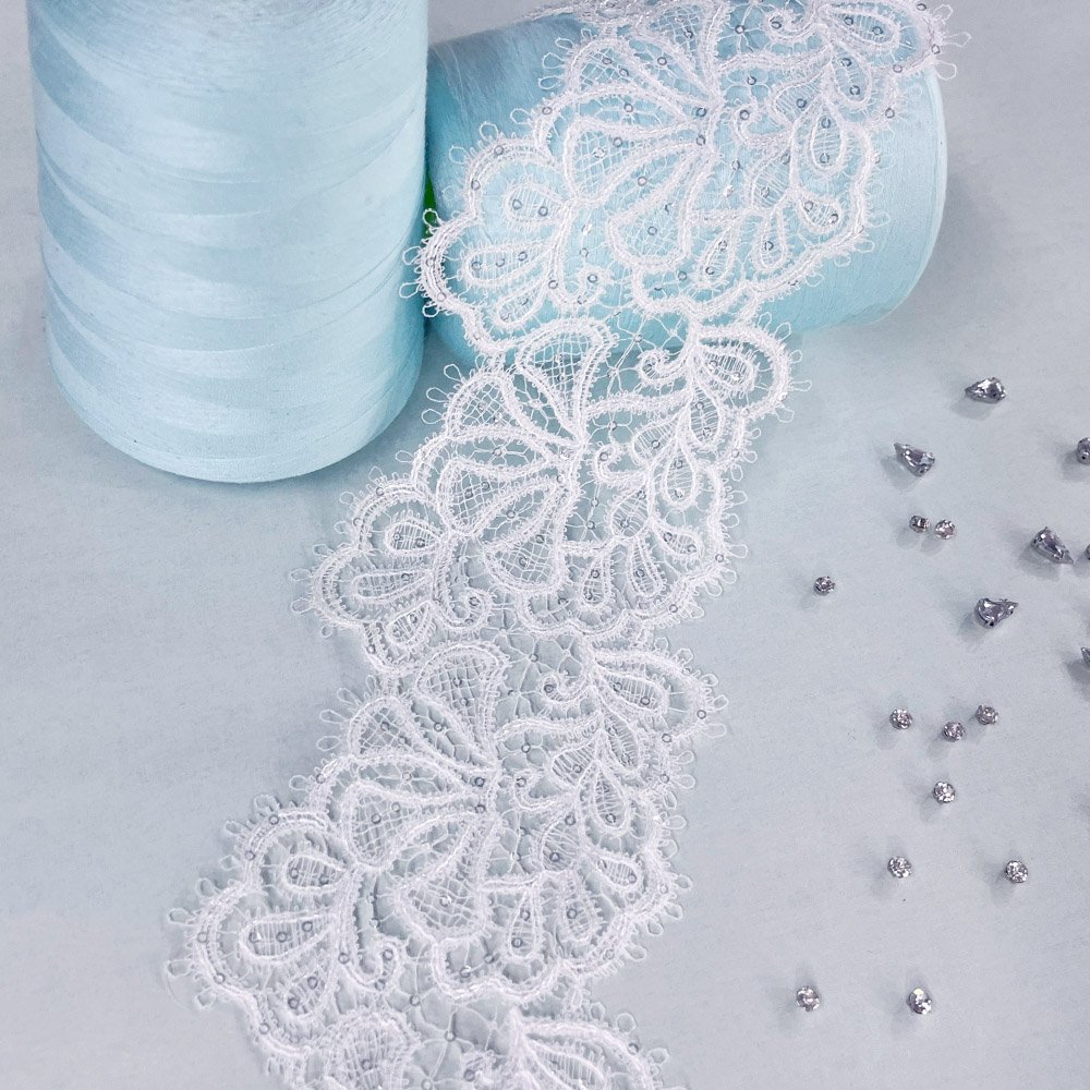 New Customizable Pearl Sequin Studded Beaded Lace Series High Quality Fine Embroidered Lace Trim