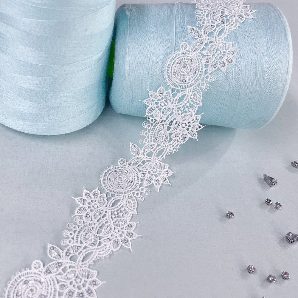 New Customizable Pearl Sequin Studded Beaded Lace Series High Quality Fine Embroidered Lace Trim