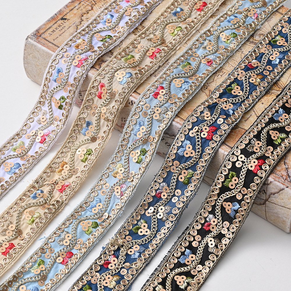 affninfty indian gold embellished sewing fabric crafting decorative sequins sari border embroidery ribbon wedding costumes trim