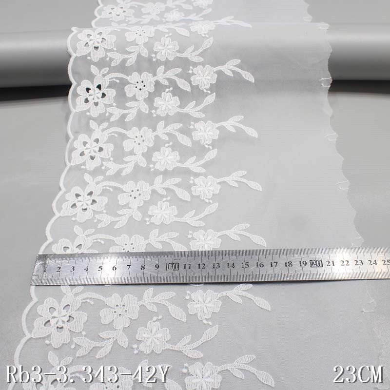 Wholesale White Bridal Dress Lace Fabric 23cm Flower Embroidery Lace Trim