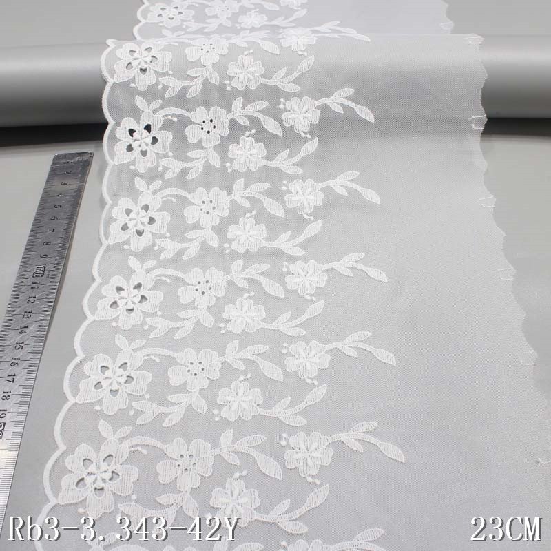 Wholesale White Bridal Dress Lace Fabric 23cm Flower Embroidery Lace Trim