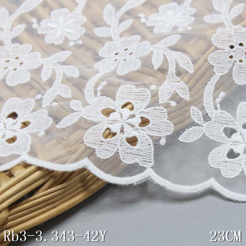 Wholesale White Bridal Dress Lace Fabric 23cm Flower Embroidery Lace Trim