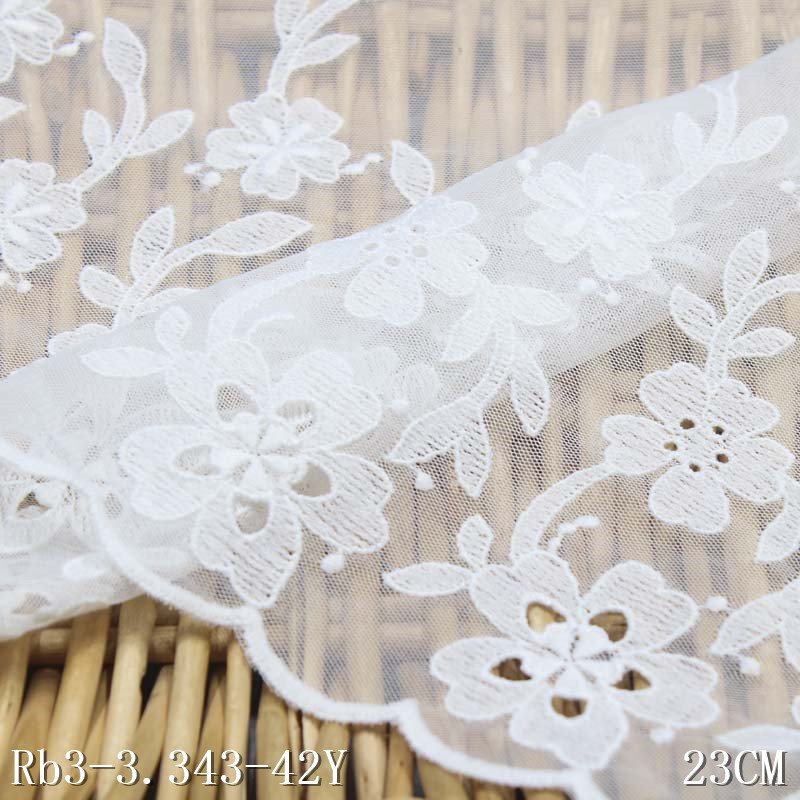 Wholesale White Bridal Dress Lace Fabric 23cm Flower Embroidery Lace Trim
