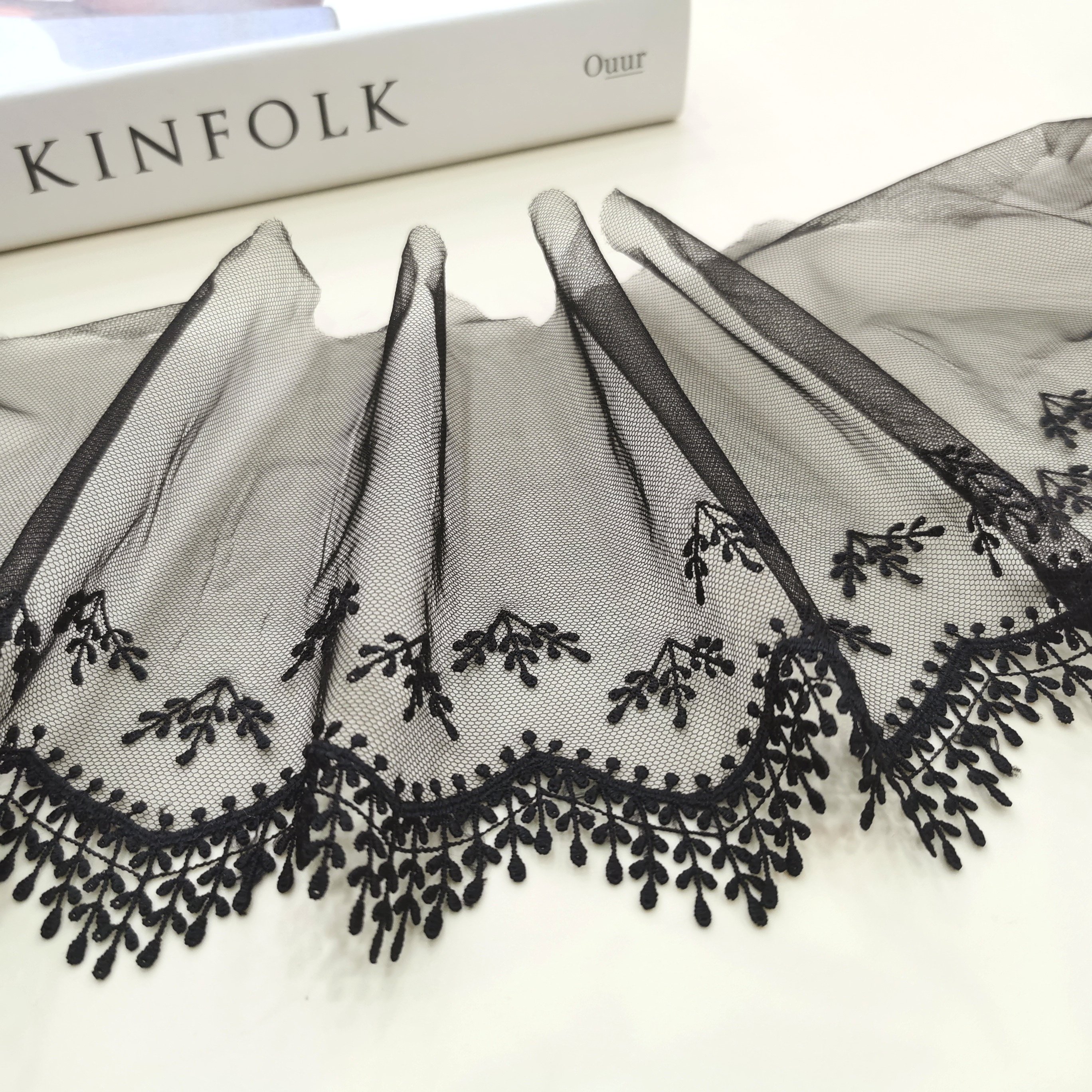 Wholesale Factory chantilly Garment Underwear accessories Shiny Embroidery Tulle Lace Trim Mesh Lace trim