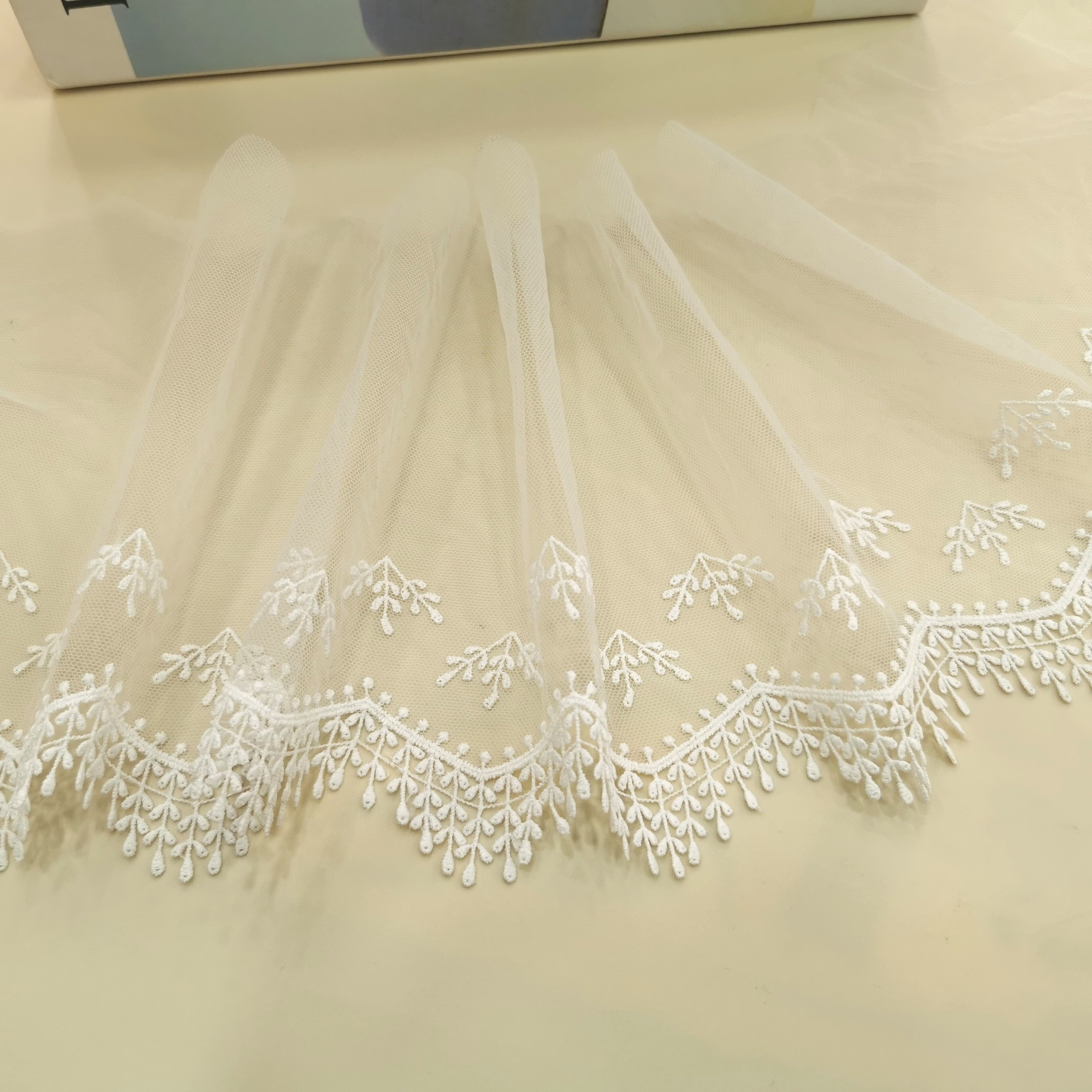 Wholesale Factory chantilly Garment Underwear accessories Shiny Embroidery Tulle Lace Trim Mesh Lace trim