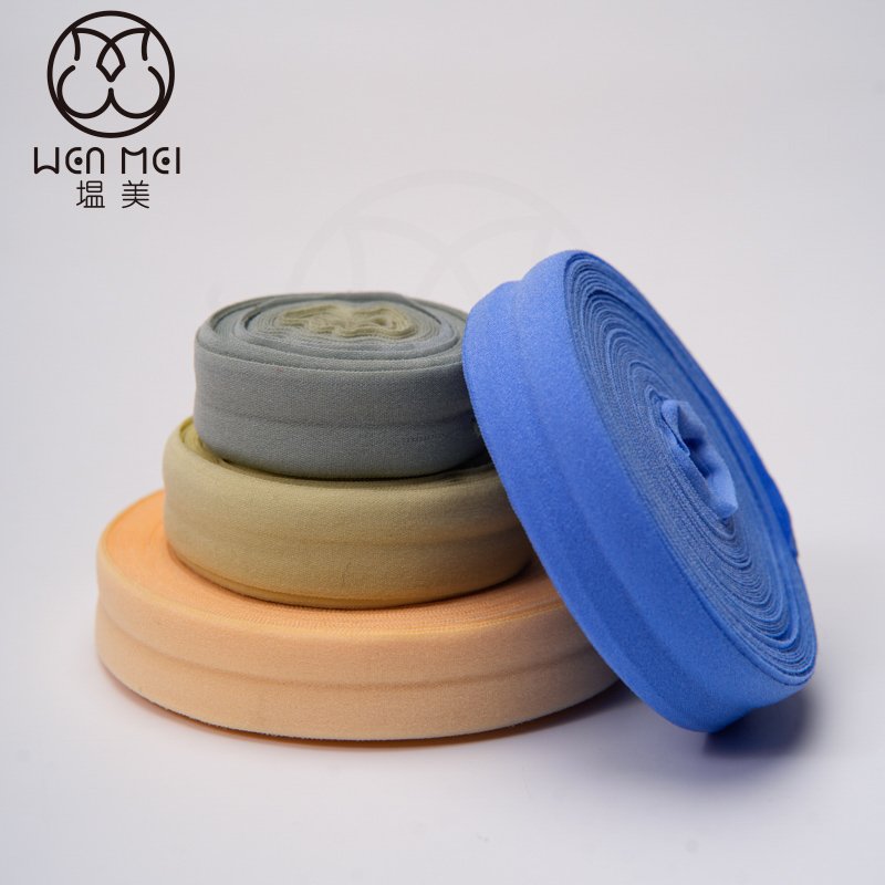 Factory Custom 20mm Fold Over Elastic Solid Color Elastic Clothing Decoration Fold Over Elastic Trim