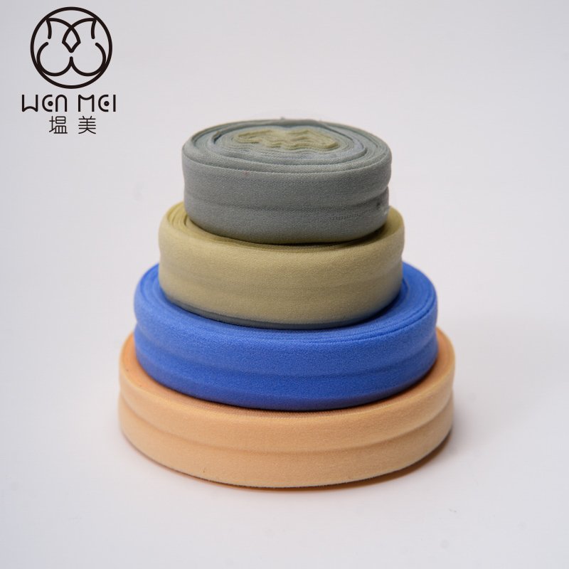 Factory Custom 20mm Fold Over Elastic Solid Color Elastic Clothing Decoration Fold Over Elastic Trim