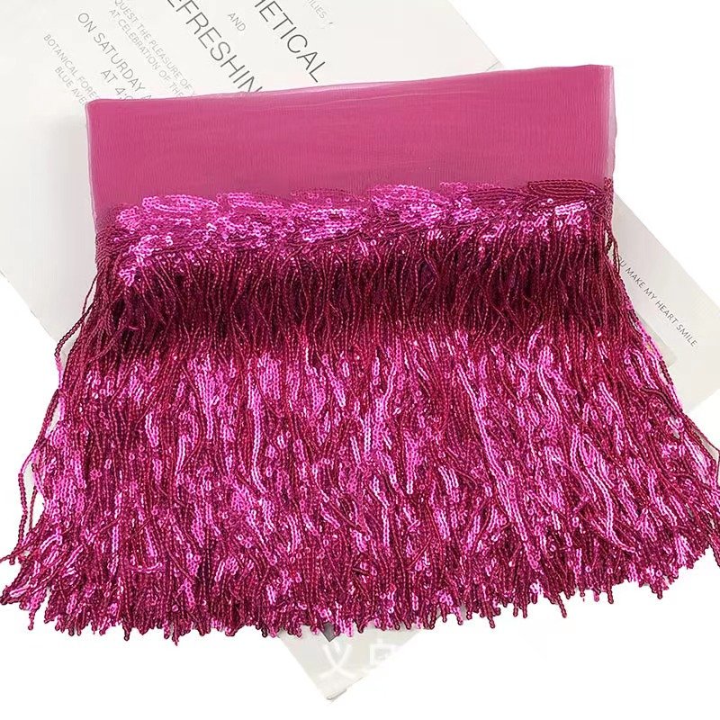 Hot Sale Wide 20cm Sequin Embroidery Tassel Trim for Latin Dance Dress