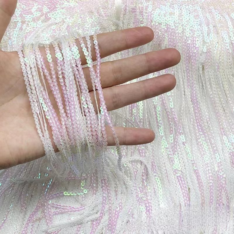 Hot Sale Wide 20cm Sequin Embroidery Tassel Trim for Latin Dance Dress