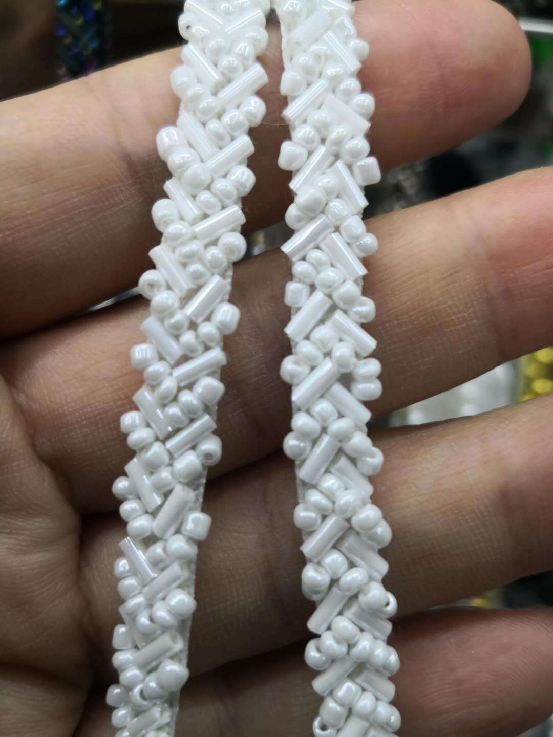 Width 7 mm Handmade tube lace ribbon heavy beads tulle mesh lace trim for dress Collar decorations