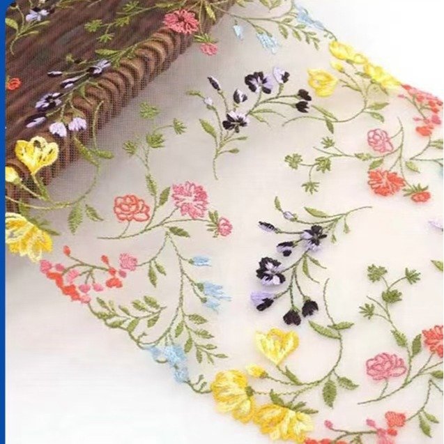 Wholesale 21 cm Wide Polyester Lace Colorful Embroidery 3D Flower Pattern Trimming Diy Wedding Border Lace For Dress