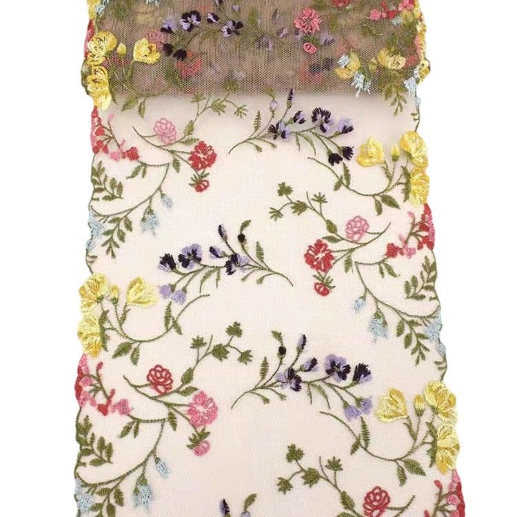 Wholesale 21 cm Wide Polyester Lace Colorful Embroidery 3D Flower Pattern Trimming Diy Wedding Border Lace For Dress