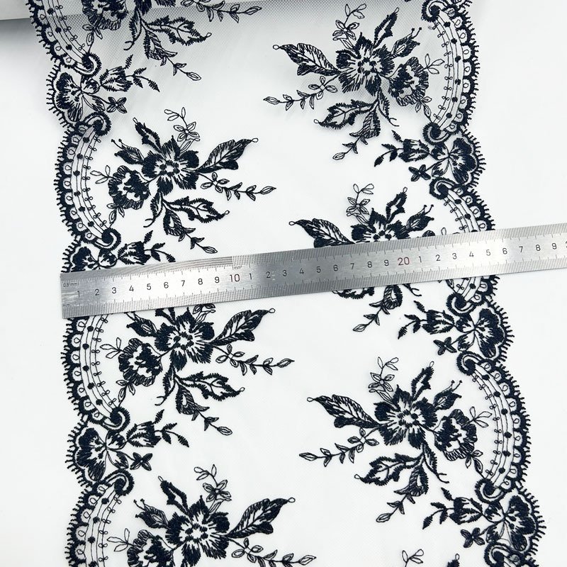 30CM direct factory Wholesale Black flower Embroidered tulle Lace Trimming swiss lace fabric for Lingerie pyjamas WS88