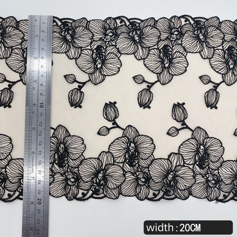 30CM direct factory Wholesale Black flower Embroidered tulle Lace Trimming swiss lace fabric for Lingerie pyjamas WS88