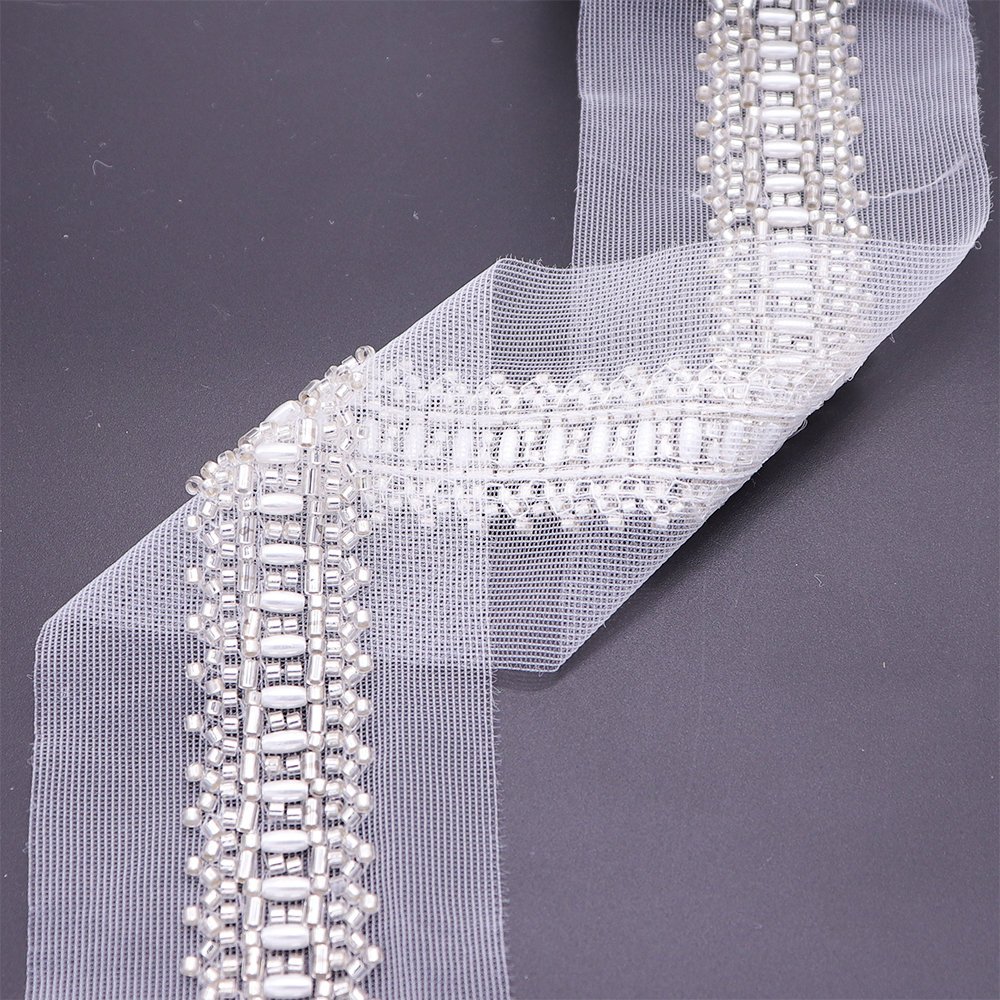 Stylish Trending Small Lace Trim Embroidery New Beaded Trim Lace For Evening Dress Decoration