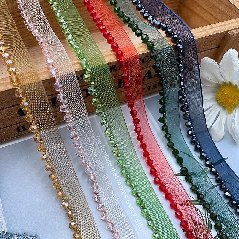 multi colorful handmade bead lace trims with pearl mesh beading embroidery pearl women's wedding dress DIY