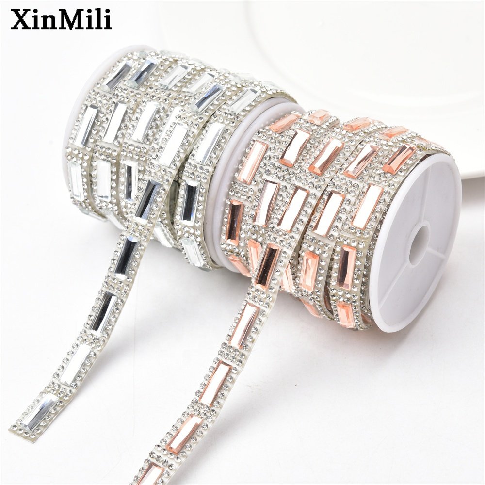 Glitter Clear Square Rhinestone Sticker Diamond Ribbon Self Adhesive Crystal Tape Trim Applique for Wedding Car Home Decoration