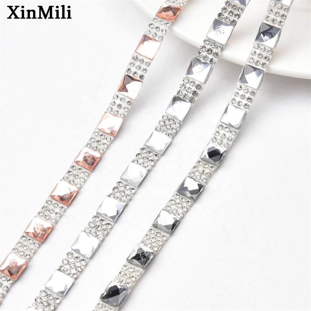 Glitter Clear Square Rhinestone Sticker Diamond Ribbon Self Adhesive Crystal Tape Trim Applique for Wedding Car Home Decoration