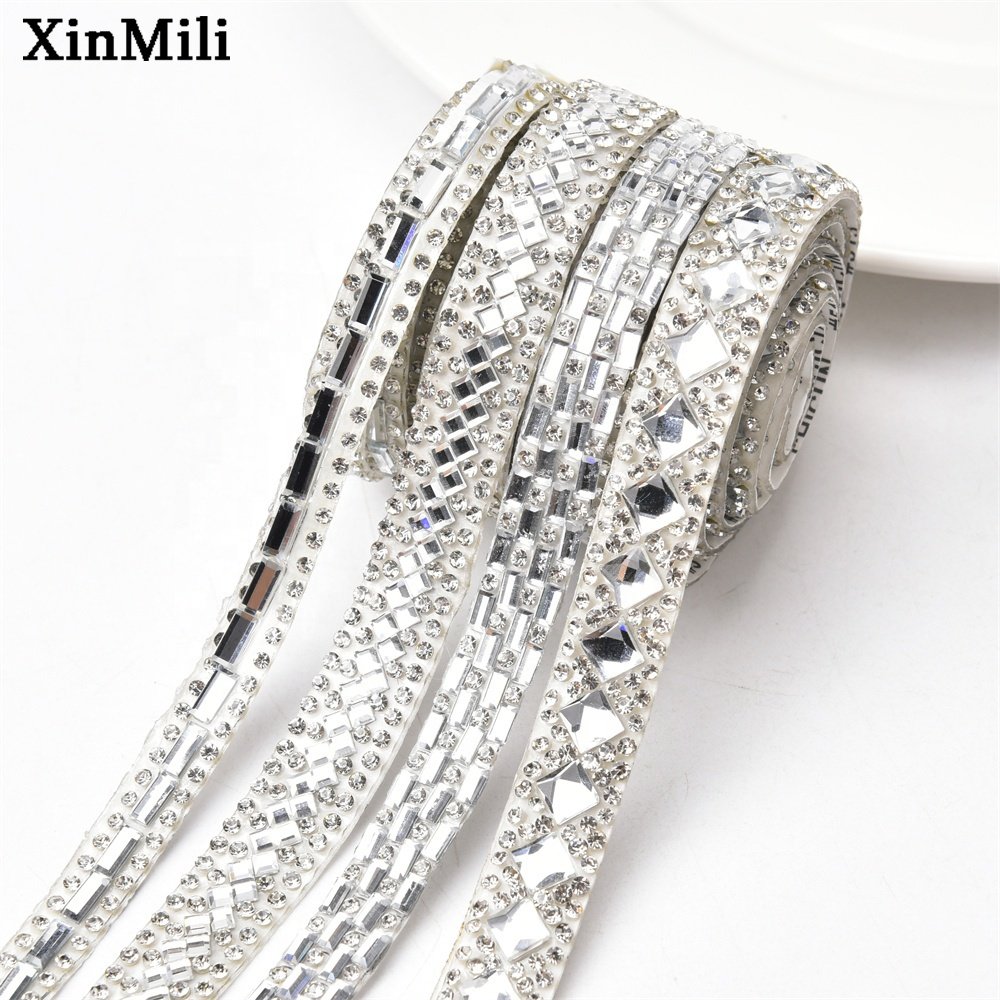 Glitter Clear Square Rhinestone Sticker Diamond Ribbon Self Adhesive Crystal Tape Trim Applique for Wedding Car Home Decoration
