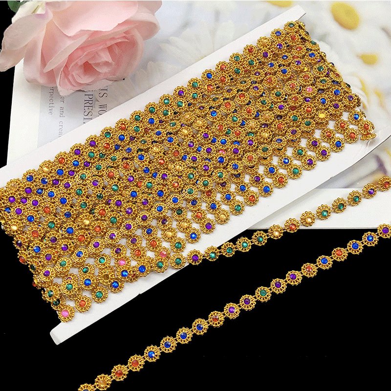 Custom New Arrival Rhinestone Flower Lace Trim 1cm Width Ethnic Beaded Luxury Sequin Laces For Women Clothing Garment