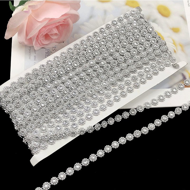 Custom New Arrival Rhinestone Flower Lace Trim 1cm Width Ethnic Beaded Luxury Sequin Laces For Women Clothing Garment