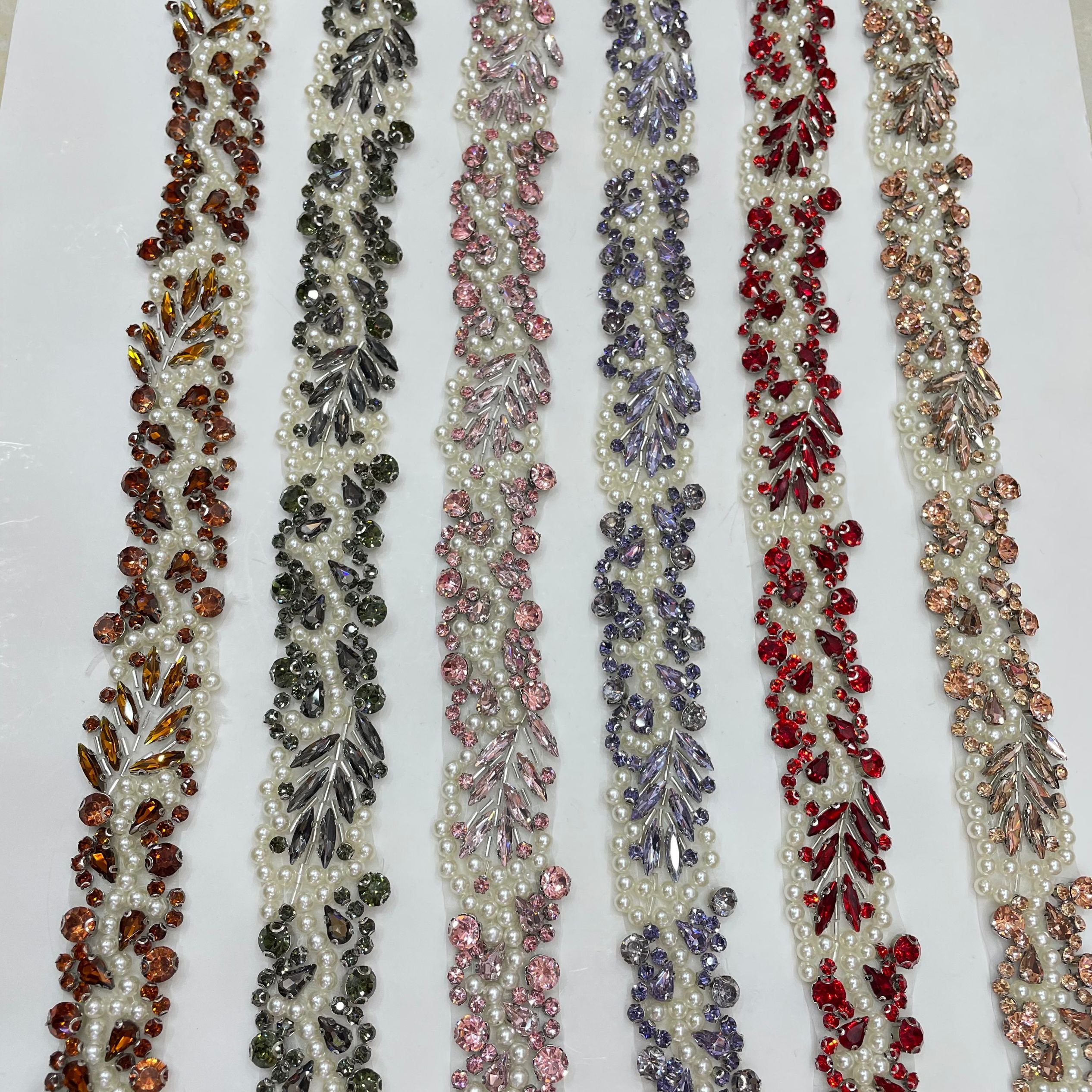Good quality colourful rhinestone trim rhinestone applique for wedding dress tassel fringe trim