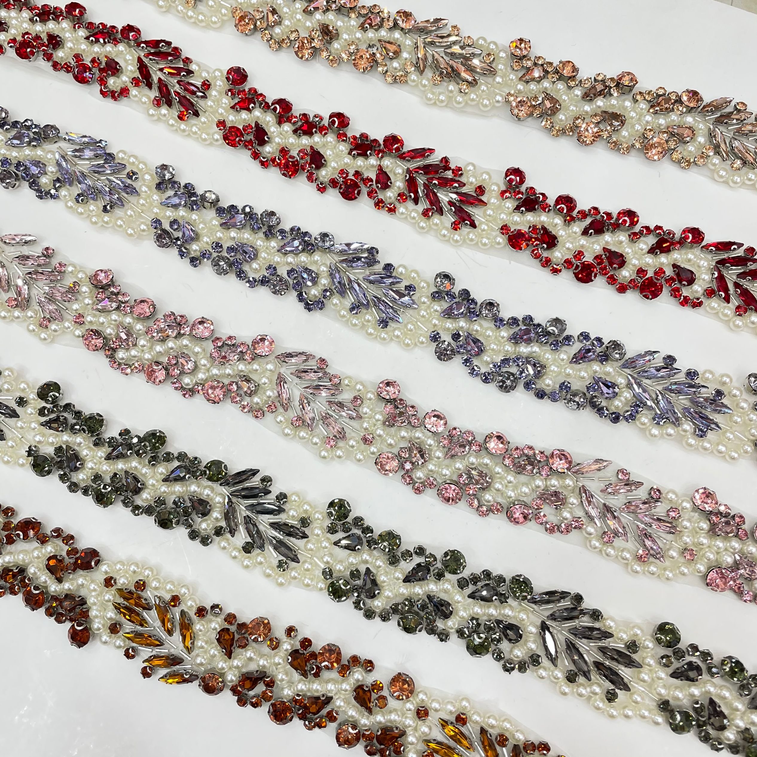Good quality colourful rhinestone trim rhinestone applique for wedding dress tassel fringe trim