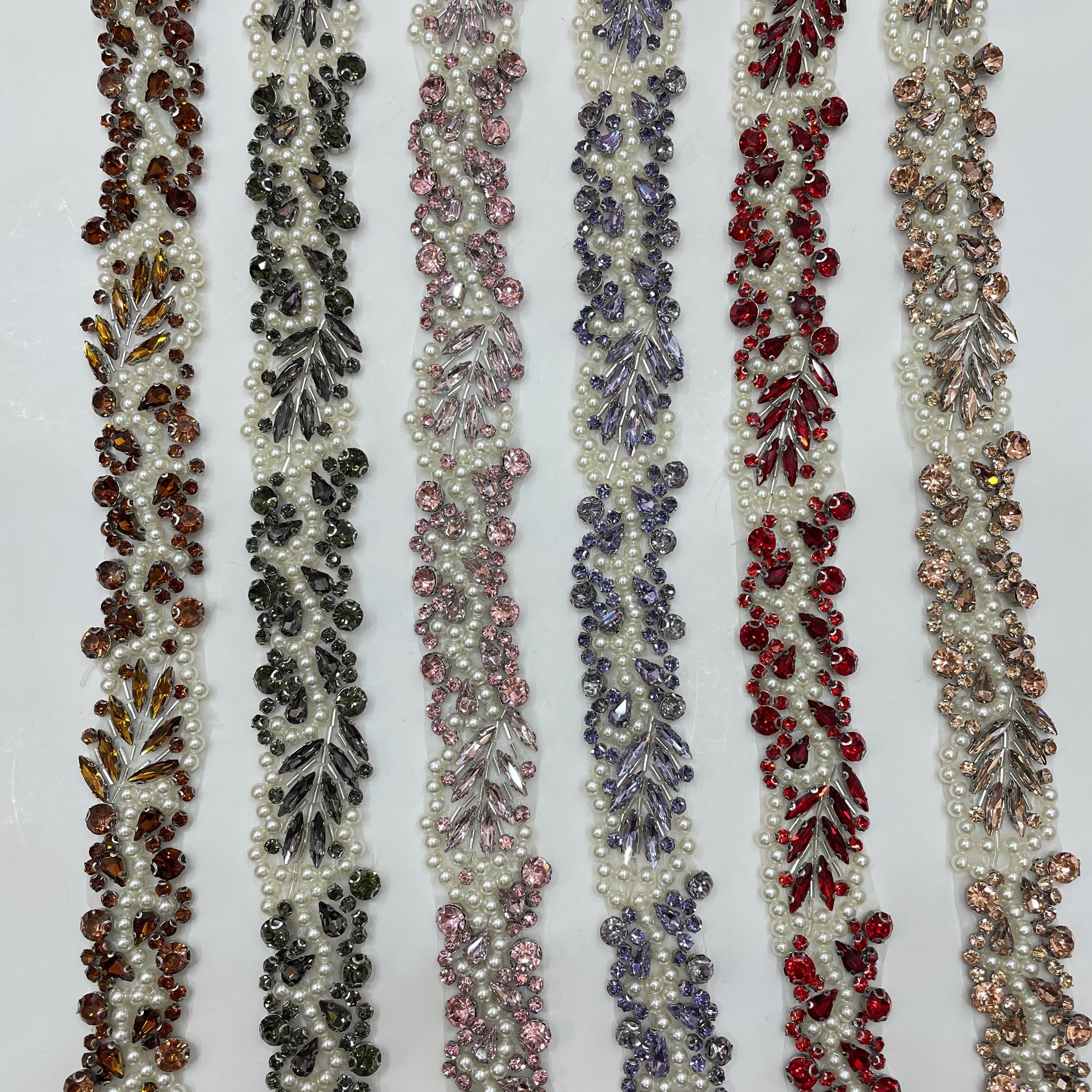 Good quality colourful rhinestone trim rhinestone applique for wedding dress tassel fringe trim