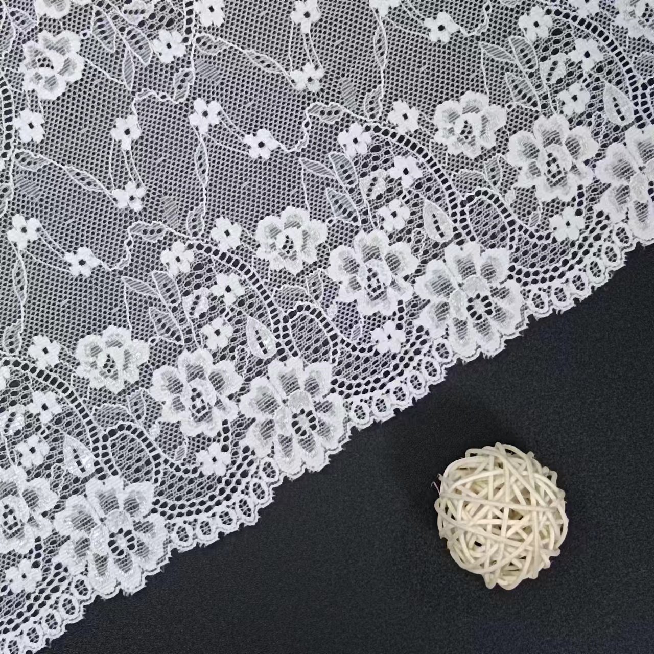 21 cm Width Soft White Voile Nylon Spandex Floral Lace Trimmings Tulle Fabric for Women's Underwear Accessories