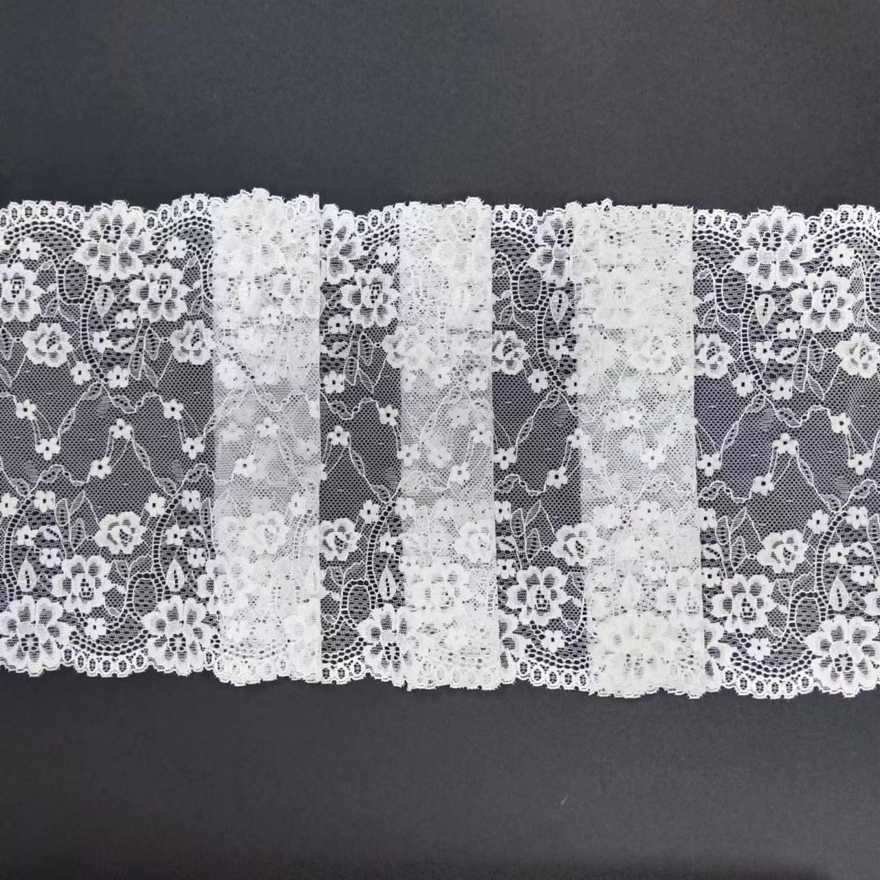 21 cm Width Soft White Voile Nylon Spandex Floral Lace Trimmings Tulle Fabric for Women's Underwear Accessories