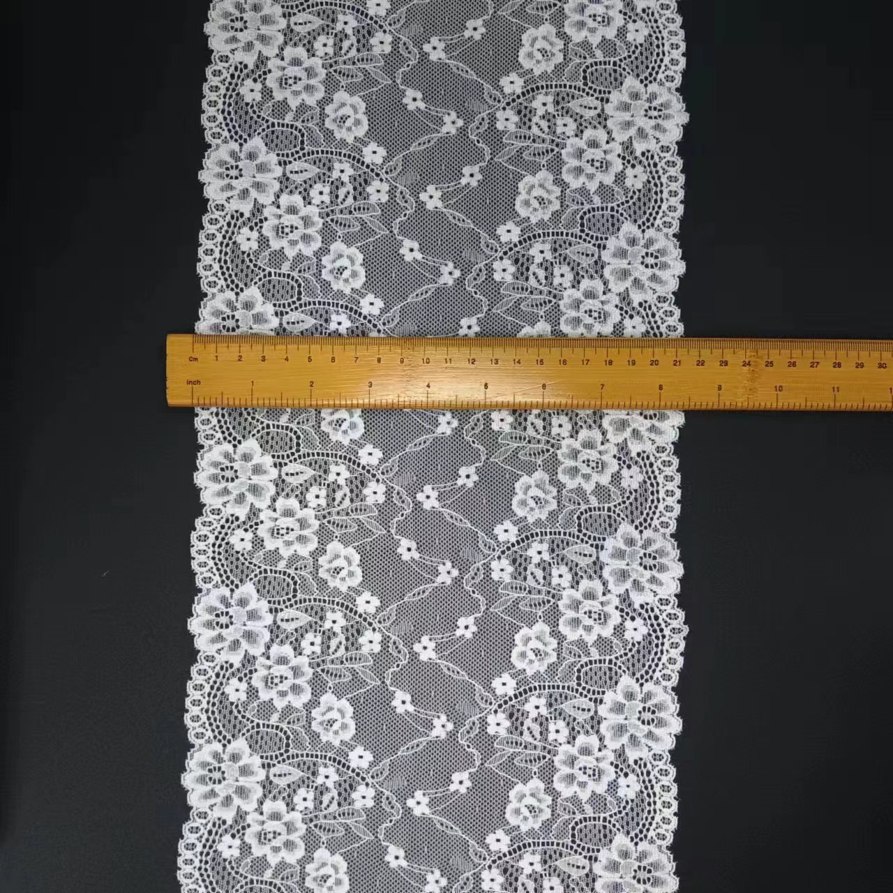 21 cm Width Soft White Voile Nylon Spandex Floral Lace Trimmings Tulle Fabric for Women's Underwear Accessories