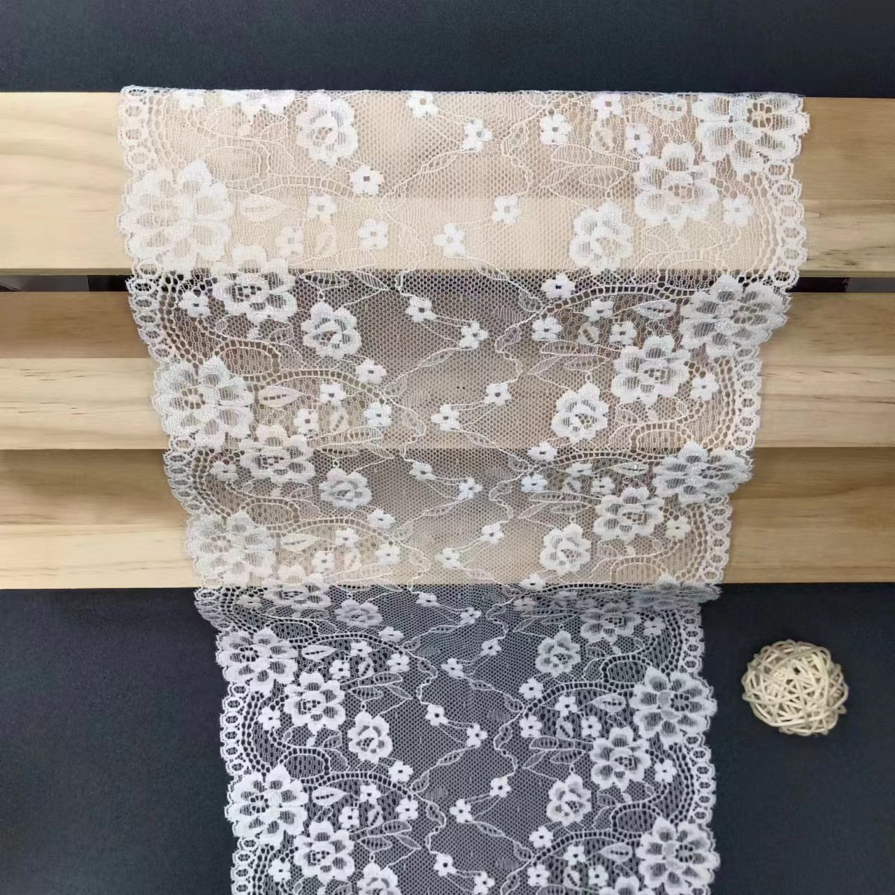 21 cm Width Soft White Voile Nylon Spandex Floral Lace Trimmings Tulle Fabric for Women's Underwear Accessories