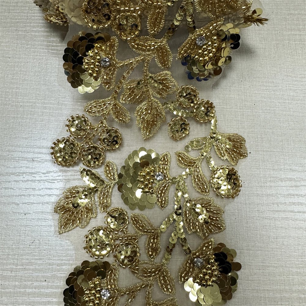 Wholesale Gold Silver Sequin Beading Embroidery Lace trim for Wedding Dress