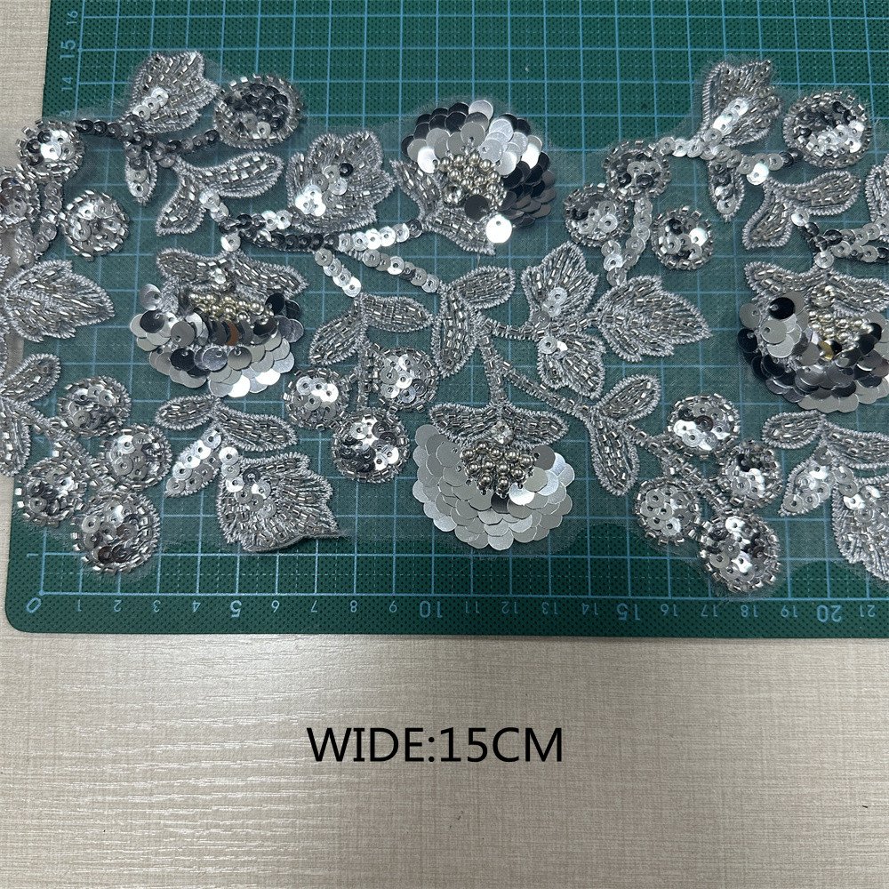 Wholesale Gold Silver Sequin Beading Embroidery Lace trim for Wedding Dress