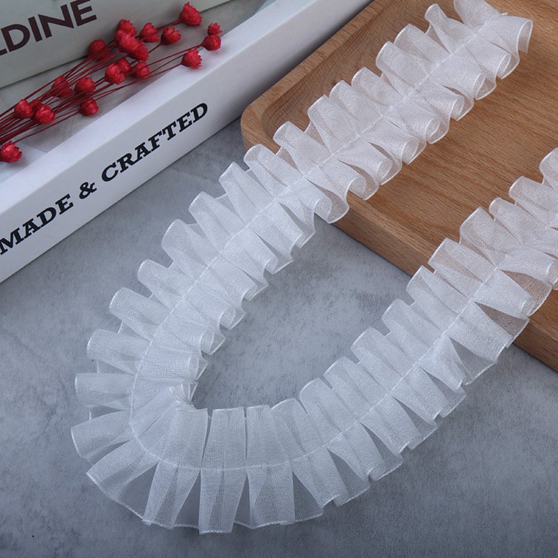 Ruffles Lace Trim Decorative Lace Pleated Chiffon Ribbon Fabric Material Sewing DIY Crafts Baby Dress Garment Frill Trim